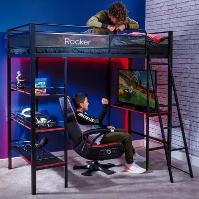 X Rocker Fortress Gaming Bunk with Desk and Shelving Built-in, Black/Red, Twin