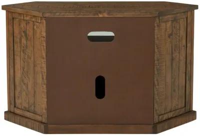 Alexa 50 Inch TV Corner Entertainment Console, Cubby, Cabinet, Brown Stained - Benzara