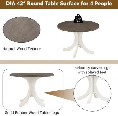 Mid-Century Solid Wood 5-Piece Round Dining Table Set