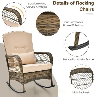 3 Pieces Outdoor Hand-Woven PE Rattan Conversation Set with Tempered Glass Side Table-Beige