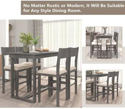 Merax Farmhouse Counter Height 5-Piece Dining Table Set