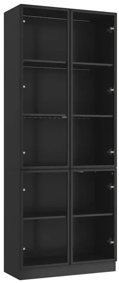 Black Wood 31.5 in. W Display Cabinet With Pop-up Tempered Glass Doors and 3-Color LED Lights