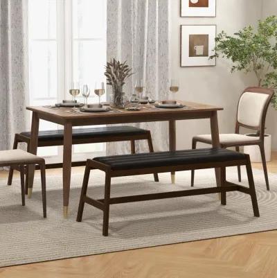 50 Inch Long Solid Wood Dining Bench Upholstered Table Bench with Faux Leather Padded Seat