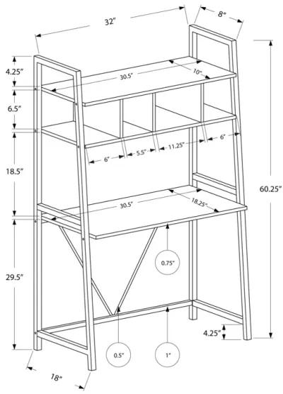 Monarch Specialties I 7163 Computer Desk, Home Office, Laptop, Leaning, Storage Shelves, Work, Metal, Laminate, White, Contemporary, Modern