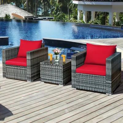 3 Pcs Patio Rattan Furniture Bistro Sofa Set with Cushioned