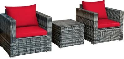 3 Pcs Patio Rattan Furniture Bistro Sofa Set with Cushioned