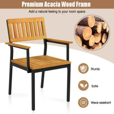 Hivvago Patio Outdoor Dining Chair Set of 2 with Metal and Acacia Wood Frame