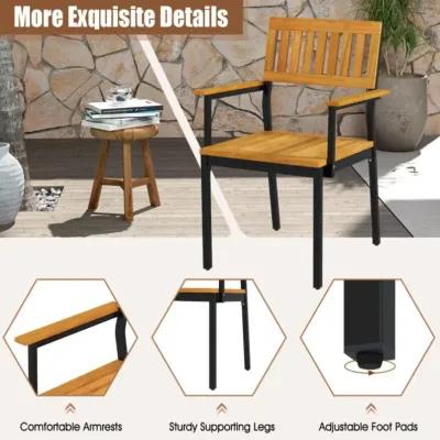 Hivvago Patio Outdoor Dining Chair Set of 2 with Metal and Acacia Wood Frame