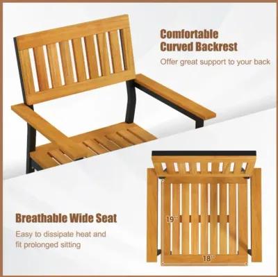 Hivvago Patio Outdoor Dining Chair Set of 2 with Metal and Acacia Wood Frame