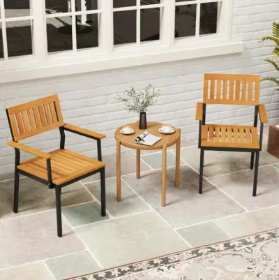 Hivvago Patio Outdoor Dining Chair Set of 2 with Metal and Acacia Wood Frame