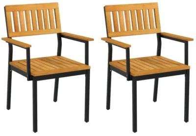 Hivvago Patio Outdoor Dining Chair Set of 2 with Metal and Acacia Wood Frame