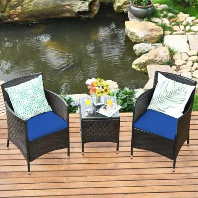 3 Pieces Ergonomic Wicker Patio Conversation Set-Navy