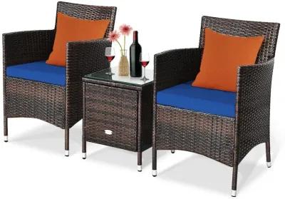 3 Pieces Ergonomic Wicker Patio Conversation Set-Navy