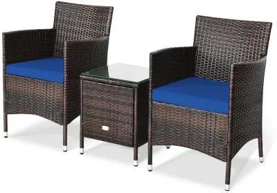 3 Pieces Ergonomic Wicker Patio Conversation Set-Navy