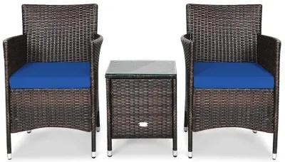 3 Pieces Ergonomic Wicker Patio Conversation Set-Navy