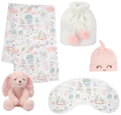 Lambs & Ivy 5 Piece Pink/White Bunny Infant/Newborn Baby Gift Set w/ Swaddle