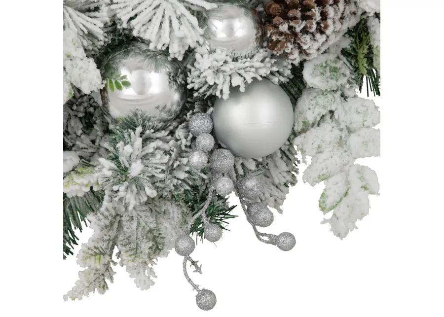 Glitter and Frosted Foliage Artificial Christmas Wreath with Bow  30-Inch  Unlit