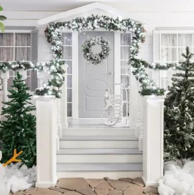 Glitter and Frosted Foliage Artificial Christmas Wreath with Bow  30-Inch  Unlit