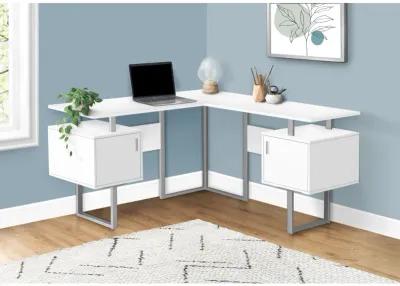 Computer Desk, Home Office, Corner, Storage, 58"L, L Shape, Work, Laptop, Metal, Laminate, White, Grey, Contemporary, Modern