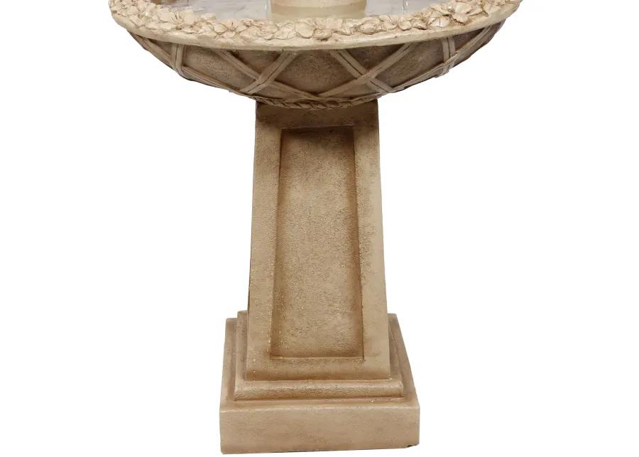 Sunnydaze Beveled Flower Polyresin Outdoor 2-Tier Bird Bath Fountain