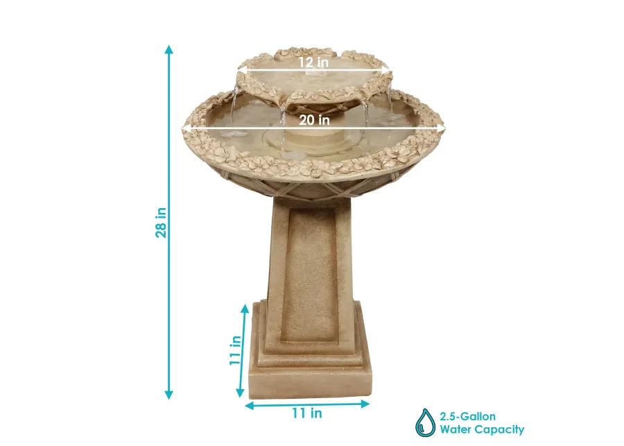 Sunnydaze Beveled Flower Polyresin Outdoor 2-Tier Bird Bath Fountain