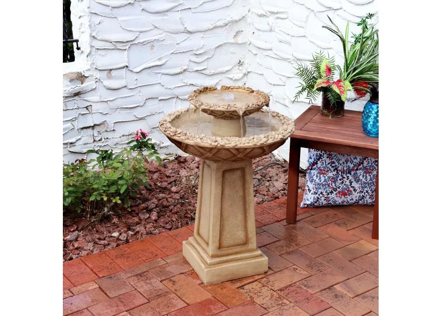 Sunnydaze Beveled Flower Polyresin Outdoor 2-Tier Bird Bath Fountain