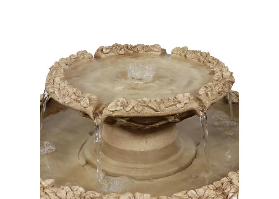 Sunnydaze Beveled Flower Polyresin Outdoor 2-Tier Bird Bath Fountain