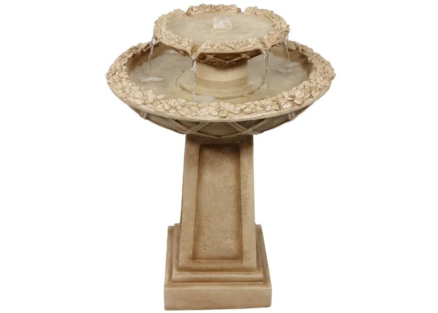 Sunnydaze Beveled Flower Polyresin Outdoor 2-Tier Bird Bath Fountain