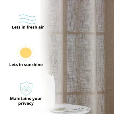 THD Serena Faux Linen Textured Semi Sheer Privacy Light Filtering Transparent Window Grommet Thick Curtains Drapery Panels for Bedroom & Living Room, 2 Panels