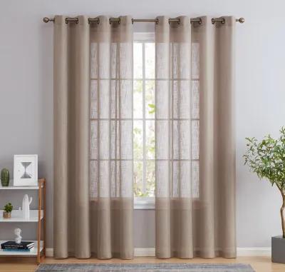 THD Serena Faux Linen Textured Semi Sheer Privacy Light Filtering Transparent Window Grommet Thick Curtains Drapery Panels for Bedroom & Living Room, 2 Panels