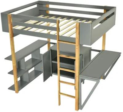 Merax Wood Loft Bed With Built-in Storage Cabinet