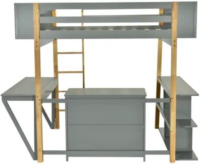 Merax Wood Loft Bed With Built-in Storage Cabinet