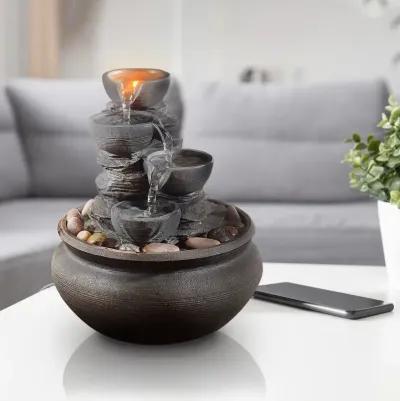 Teamson Home Indoor/Outdoor Tabletop Waterfall Fountain with LED Light, Stone Gray