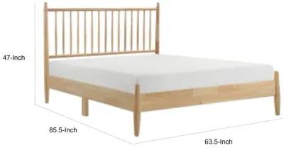 Lika Queen Size Platform Bed, Vertical Slatted Headboard, Natural Brown - Benzara