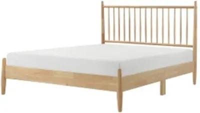 Lika Queen Size Platform Bed, Vertical Slatted Headboard, Natural Brown - Benzara