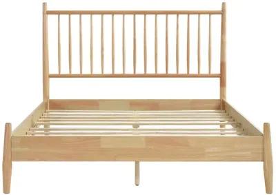 Lika Queen Size Platform Bed, Vertical Slatted Headboard, Natural Brown - Benzara