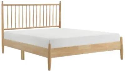 Lika Queen Size Platform Bed, Vertical Slatted Headboard, Natural Brown - Benzara