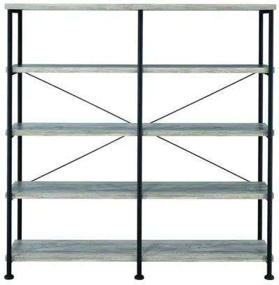 63 Inch Industrial 4 Tier Bookshelf, Particleboard, Metal Frame, Gray, Black