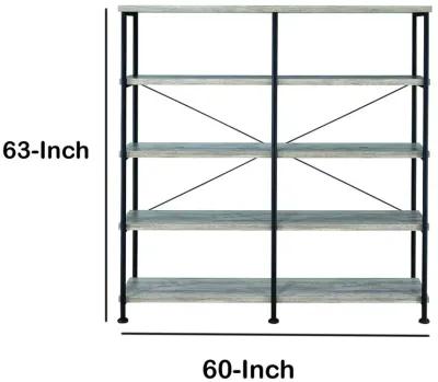 63 Inch Industrial 4 Tier Bookshelf, Particleboard, Metal Frame, Gray, Black