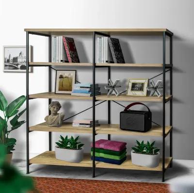 63 Inch Industrial 4 Tier Bookshelf, Particleboard, Metal Frame, Gray, Black