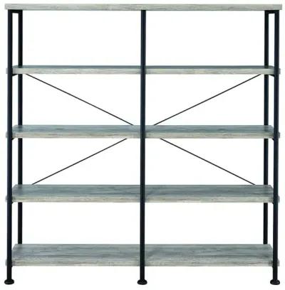 63 Inch Industrial 4 Tier Bookshelf, Particleboard, Metal Frame, Gray, Black