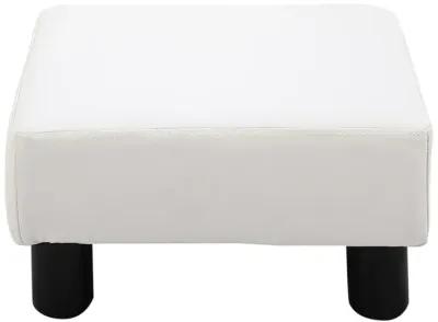 HOMCOM Ottoman Foot Rest, Small Foot Stool with Faux Leather Upholstery, Rectangular Ottoman Footrest with Padded Foam Seat and Plastic Legs, Bright White