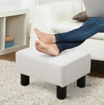 HOMCOM Ottoman Foot Rest, Small Foot Stool with Faux Leather Upholstery, Rectangular Ottoman Footrest with Padded Foam Seat and Plastic Legs, Bright White