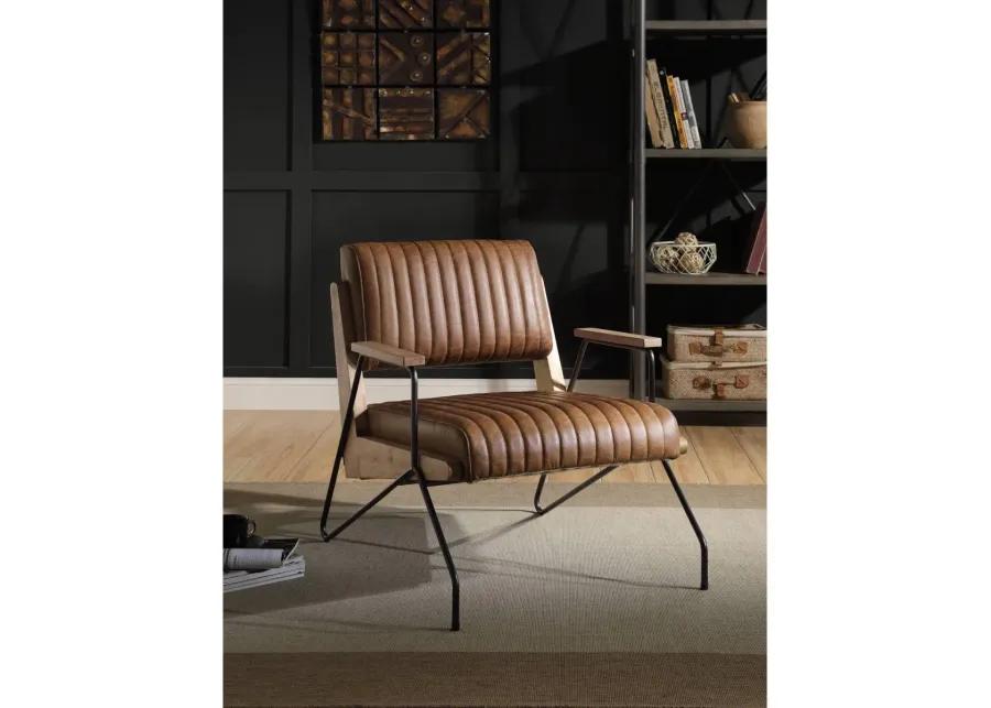 Eacnlz Accent Chair In Cocoa Top Grain Leather & Matte Iron Finish