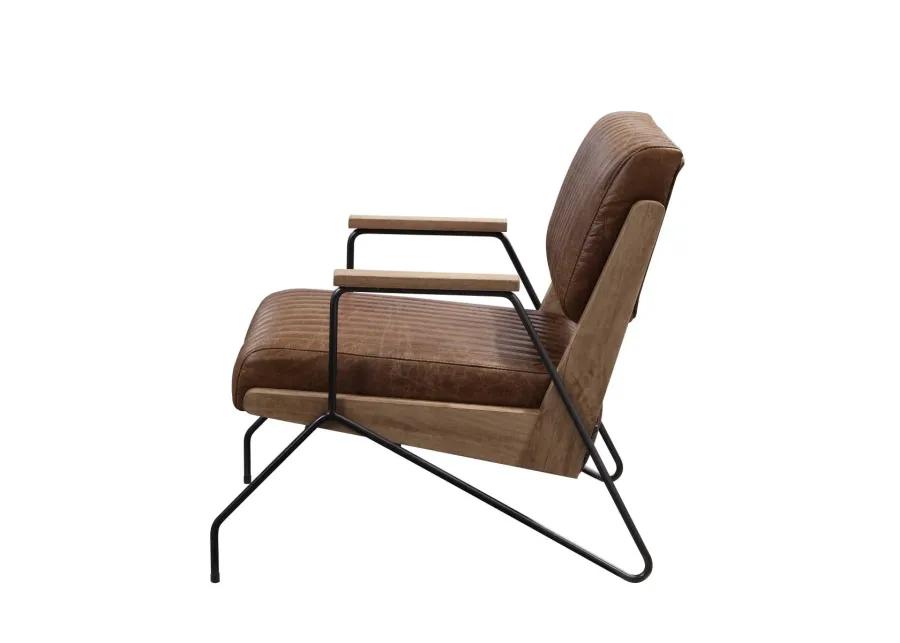 Eacnlz Accent Chair In Cocoa Top Grain Leather & Matte Iron Finish