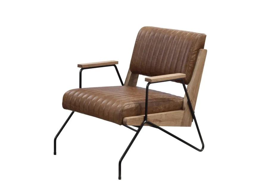 Eacnlz Accent Chair In Cocoa Top Grain Leather & Matte Iron Finish