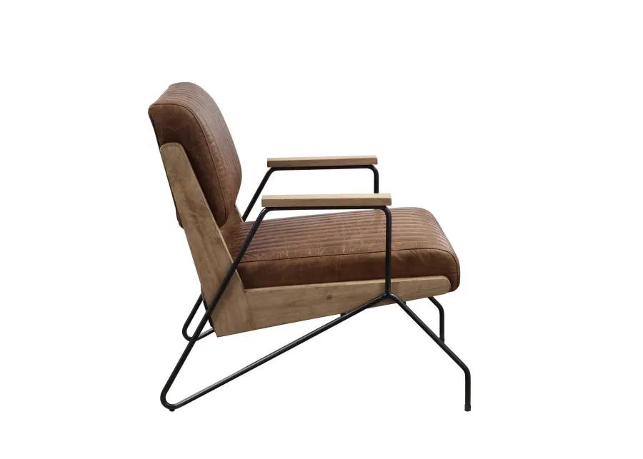 Eacnlz Accent Chair In Cocoa Top Grain Leather & Matte Iron Finish