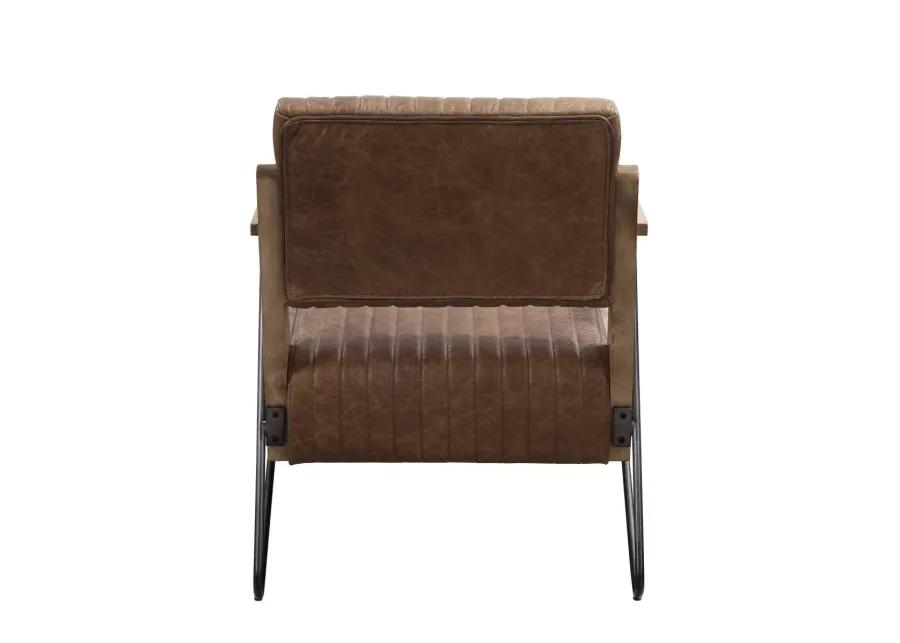 Eacnlz Accent Chair In Cocoa Top Grain Leather & Matte Iron Finish