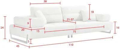 Pasargad Home Ravenna Faux Suede Sofa with Sliding Back & Armrests, White