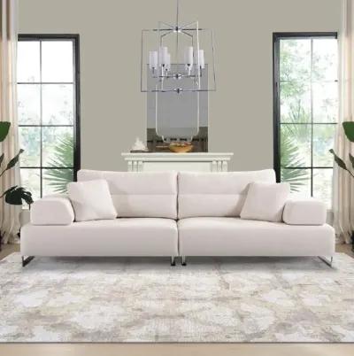 Pasargad Home Ravenna Faux Suede Sofa with Sliding Back & Armrests, White